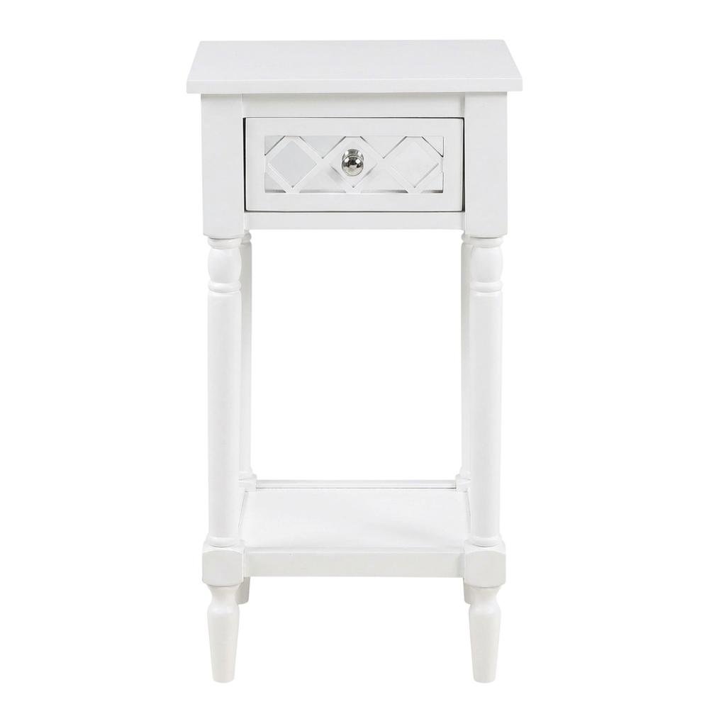White Traditional Accent Table with Drawer and Shelf for Living Room