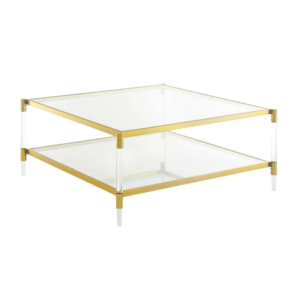 Clear Acrylic Square Coffee Table with 2 Tiers and Contemporary Style