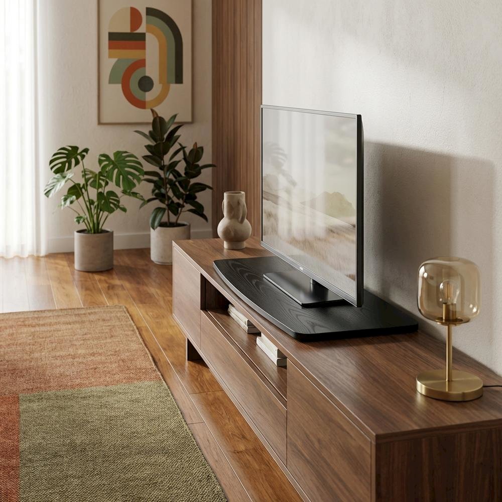 Black TV Stand, Swivel Riser, 37-Inch Screens, Particle Board Construction