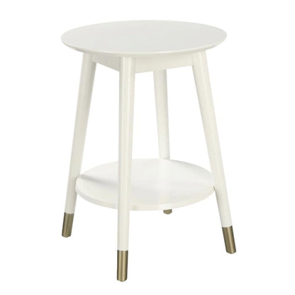 Mid Century Round End Table with Bottom Shelf for Living Room and Lounge