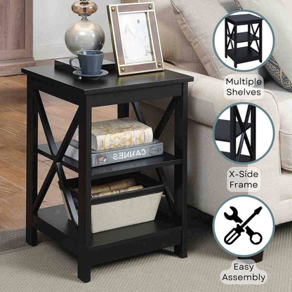 Oxford End Table with Shelves Black