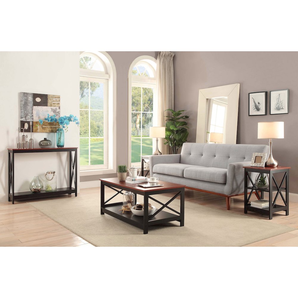 Oxford End Table with Shelves Cherry/Black