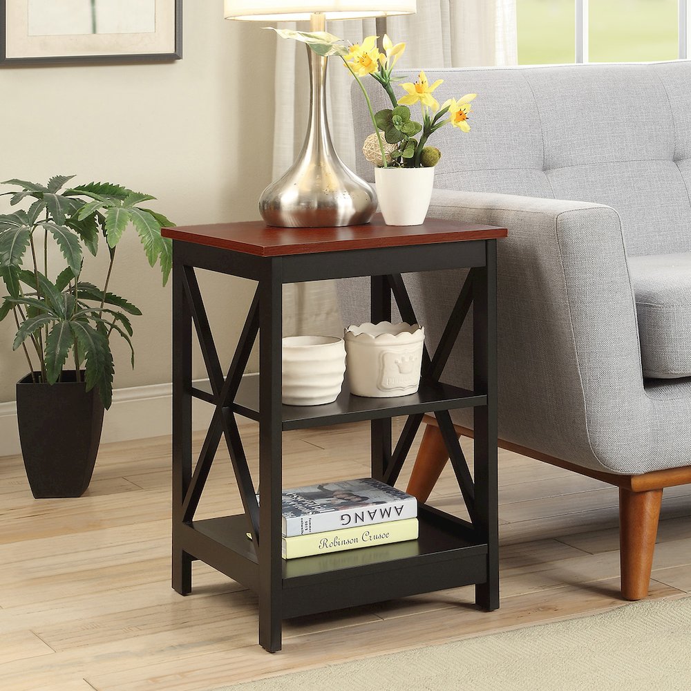 Oxford End Table with Shelves Cherry/Black