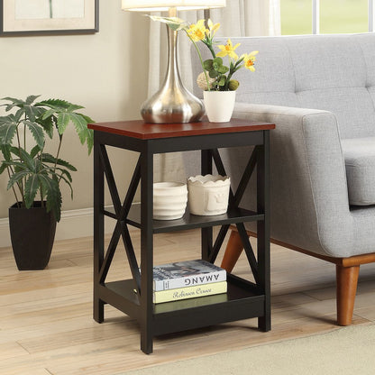 Oxford End Table with Shelves Cherry/Black