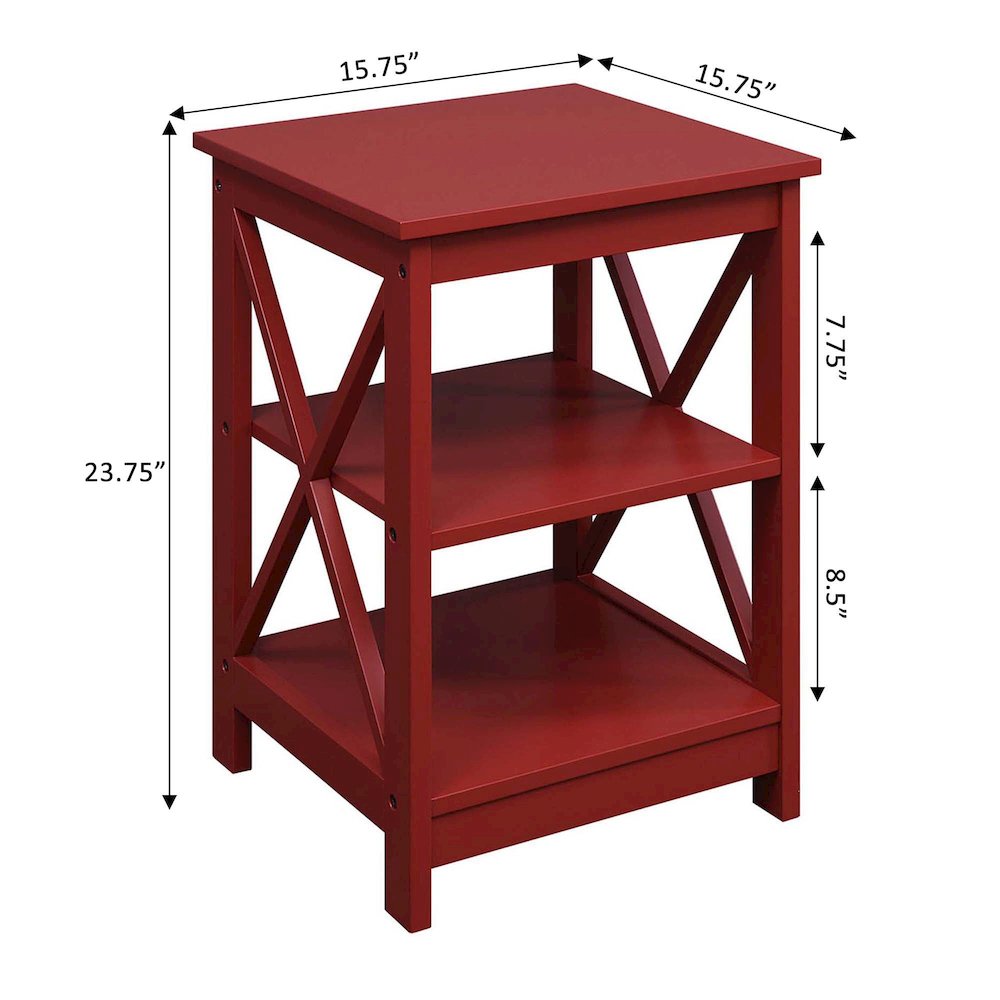 Oxford End Table with Shelves Cranberry Red