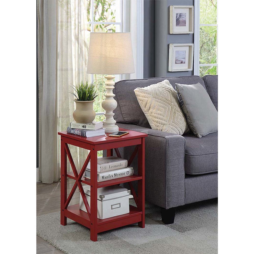Oxford End Table with Shelves Cranberry Red