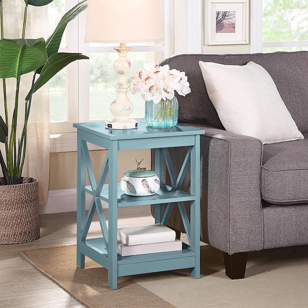 Oxford End Table with Shelves Sea Foam Blue