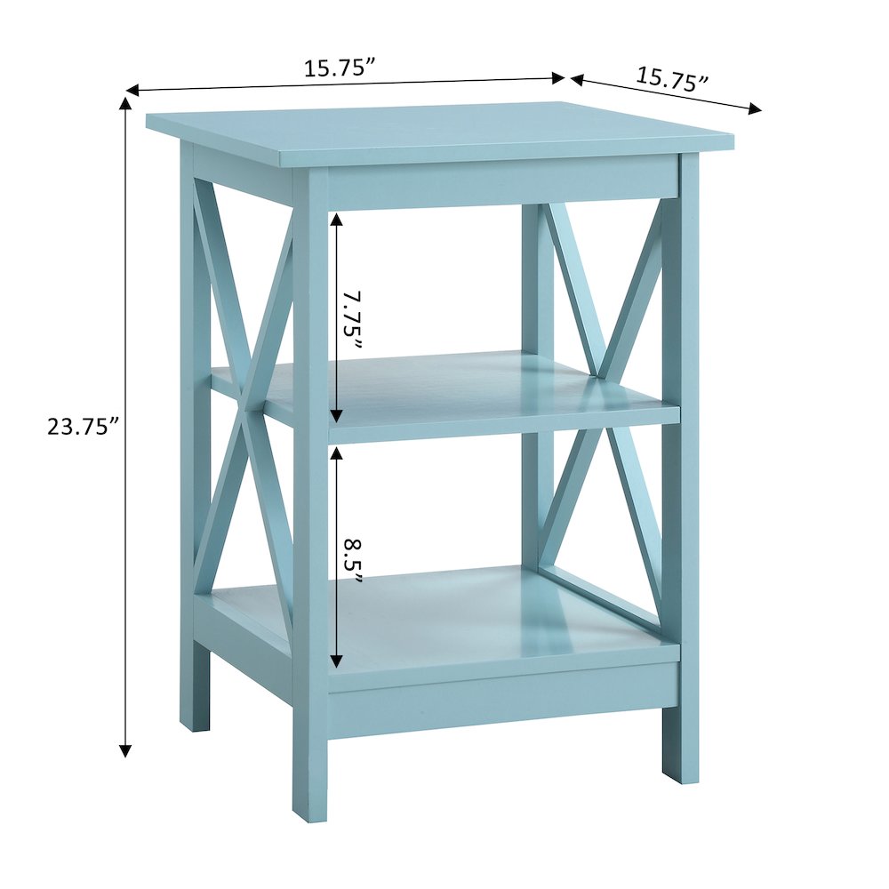 Oxford End Table with Shelves Sea Foam Blue