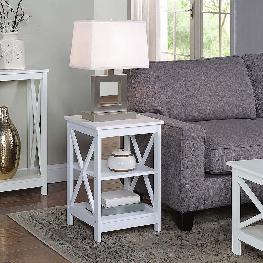 Oxford End Table with Shelves White