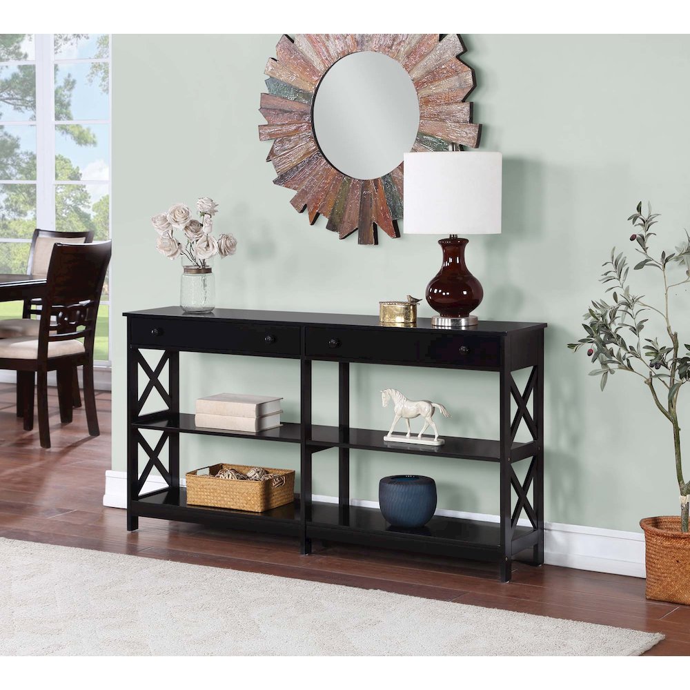 Oxford 2 Drawer 60 inch Console Table with Shelves