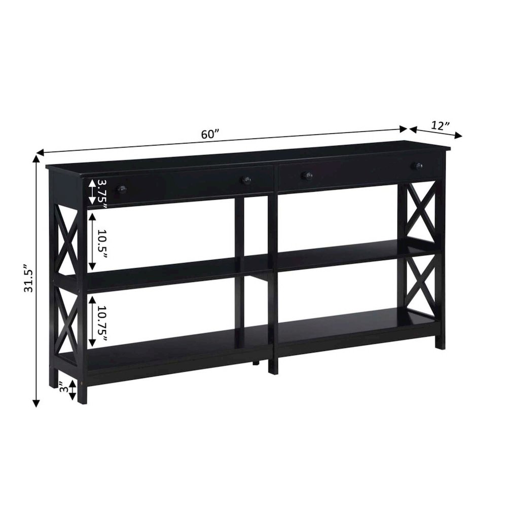 Oxford 2 Drawer 60 inch Console Table with Shelves