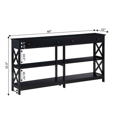 Oxford 2 Drawer 60 inch Console Table with Shelves