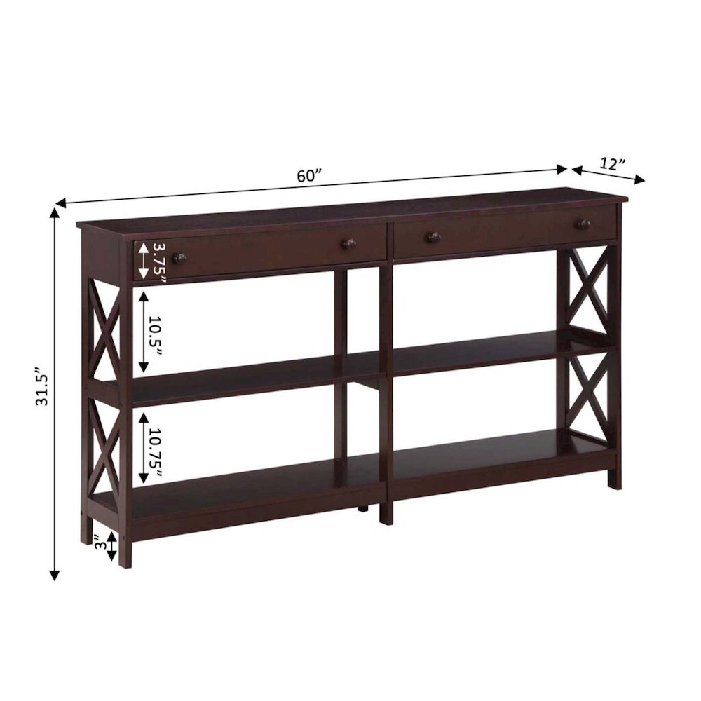 Oxford 2 Drawer 60 inch Console Table with Shelves