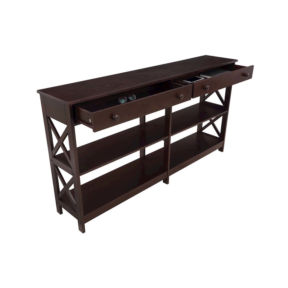 Oxford 2 Drawer 60 inch Console Table with Shelves