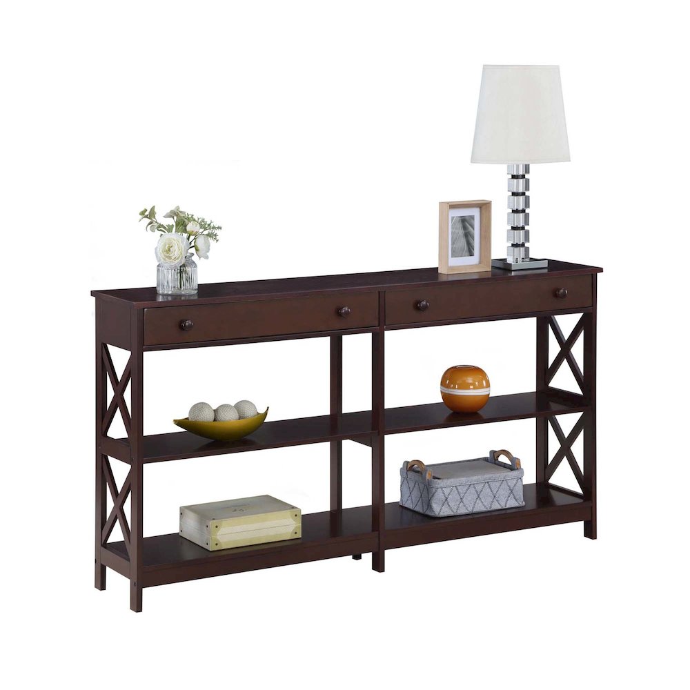 Oxford 2 Drawer 60 inch Console Table with Shelves