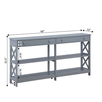 Oxford 2 Drawer 60 inch Console Table with Shelves, Gray