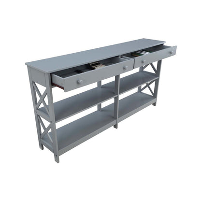 Oxford 2 Drawer 60 inch Console Table with Shelves, Gray