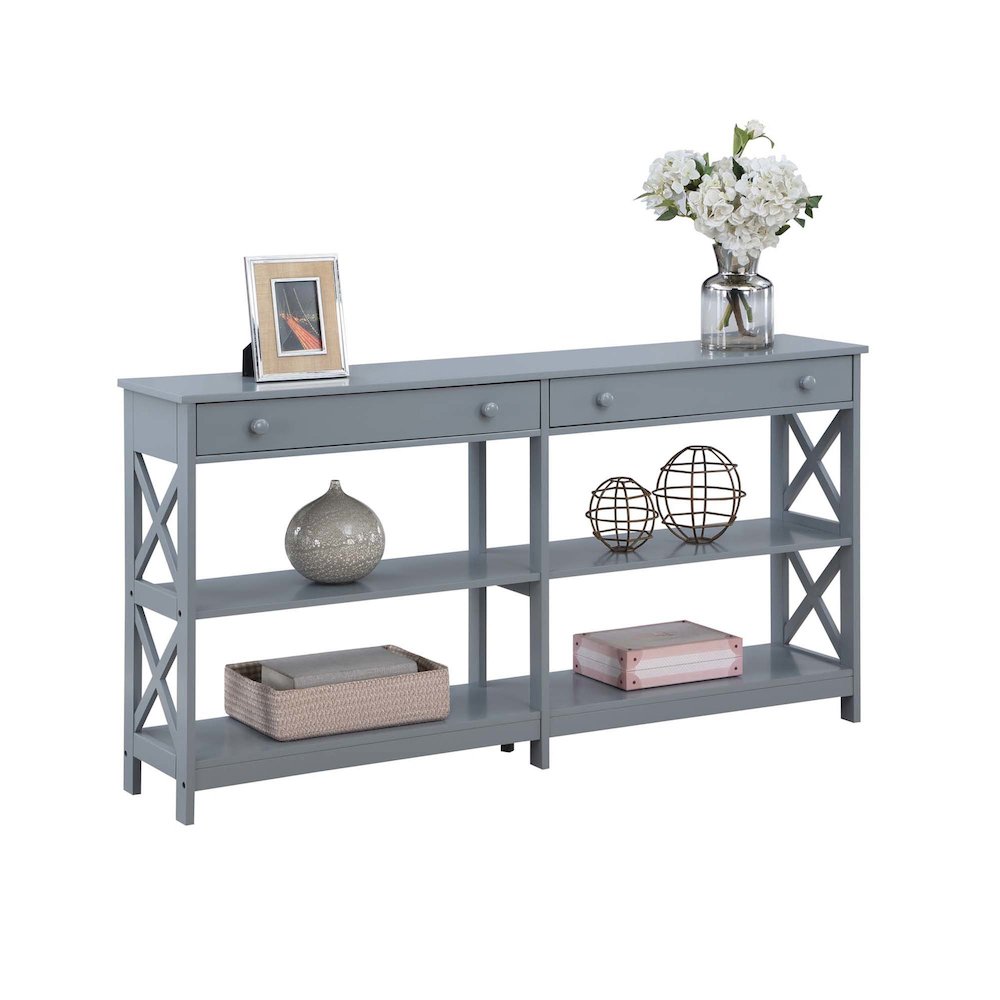 Oxford 2 Drawer 60 inch Console Table with Shelves, Gray
