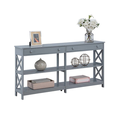 Oxford 2 Drawer 60 inch Console Table with Shelves, Gray