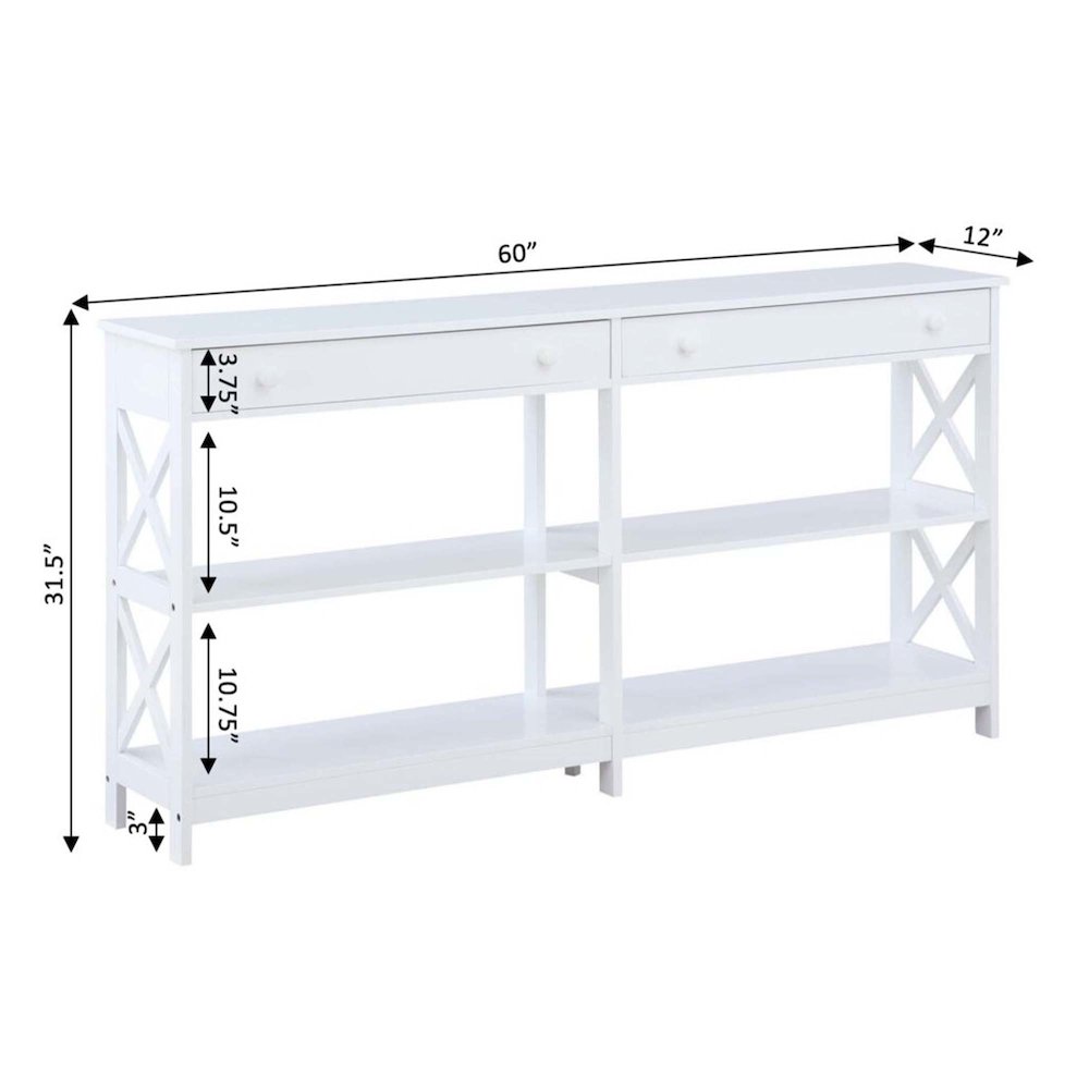 Oxford 2 Drawer 60 inch Console Table with Shelves