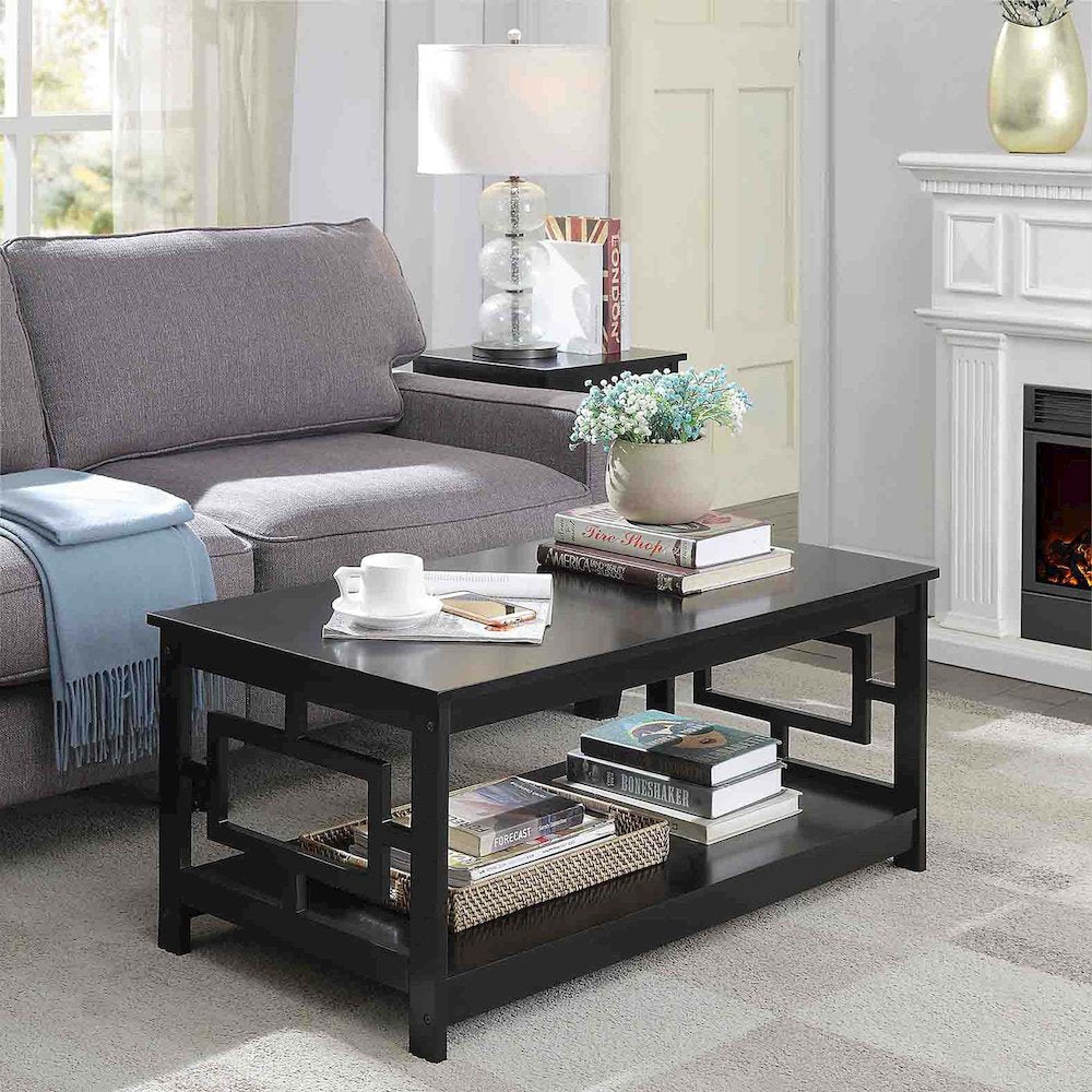 Town Square Coffee Table with Shelf, Black