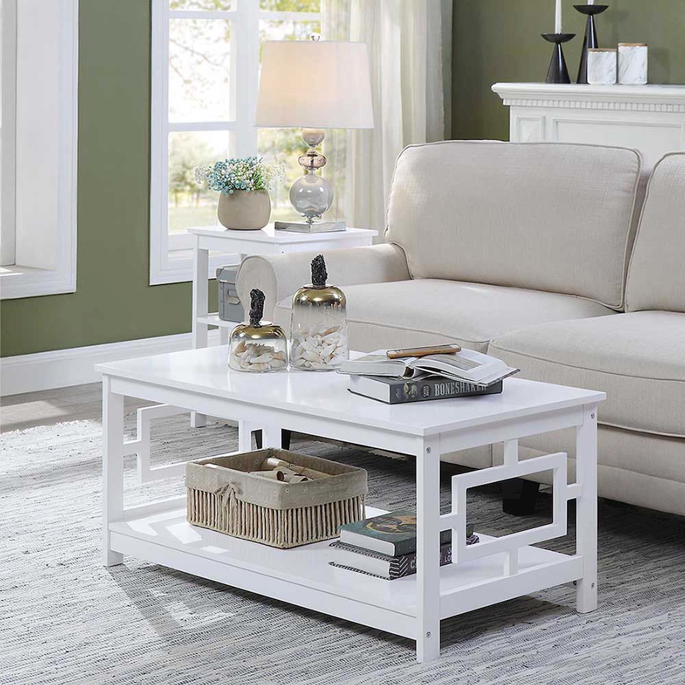 Town Square Coffee Table with Shelf, White