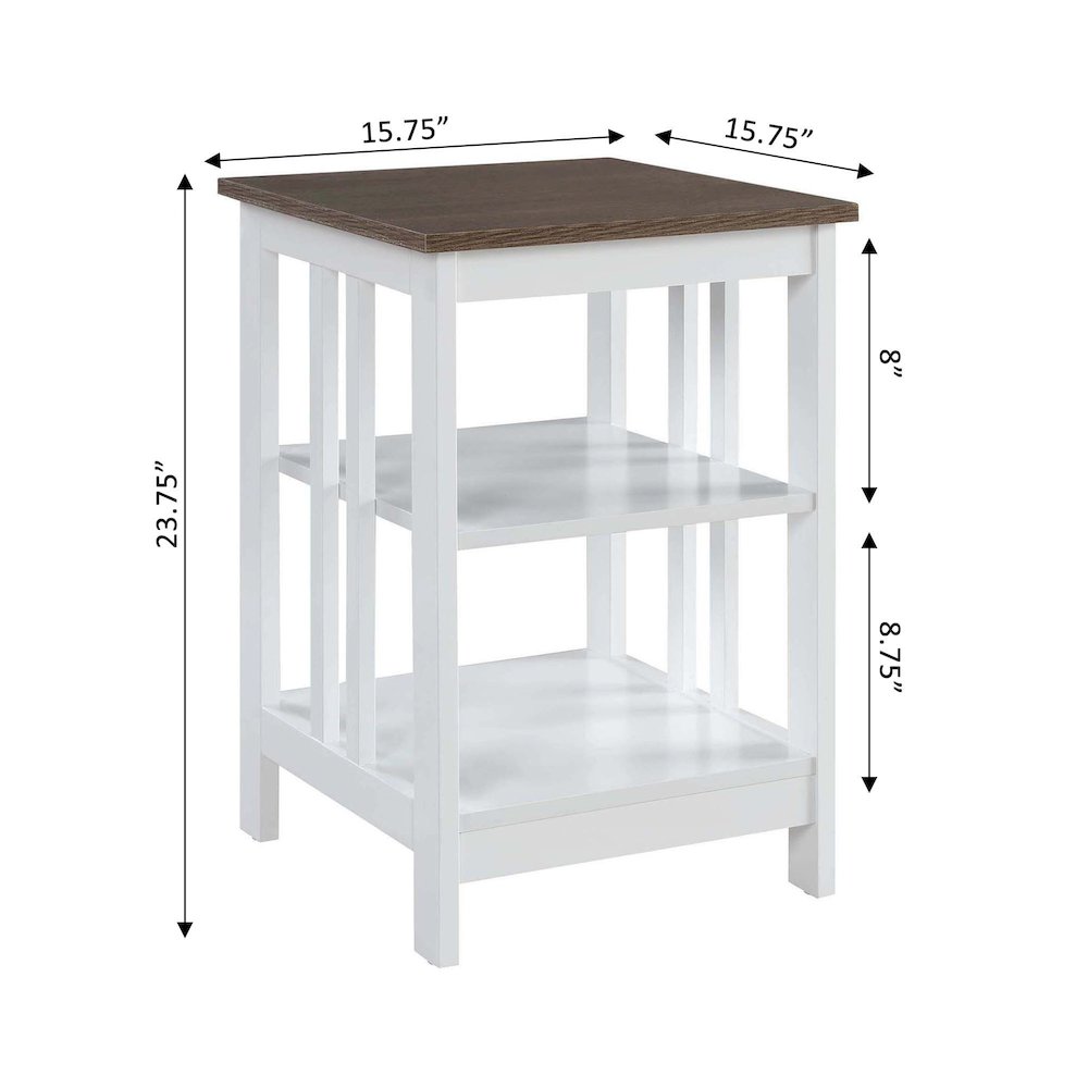 Mission End Table, Driftwood/White