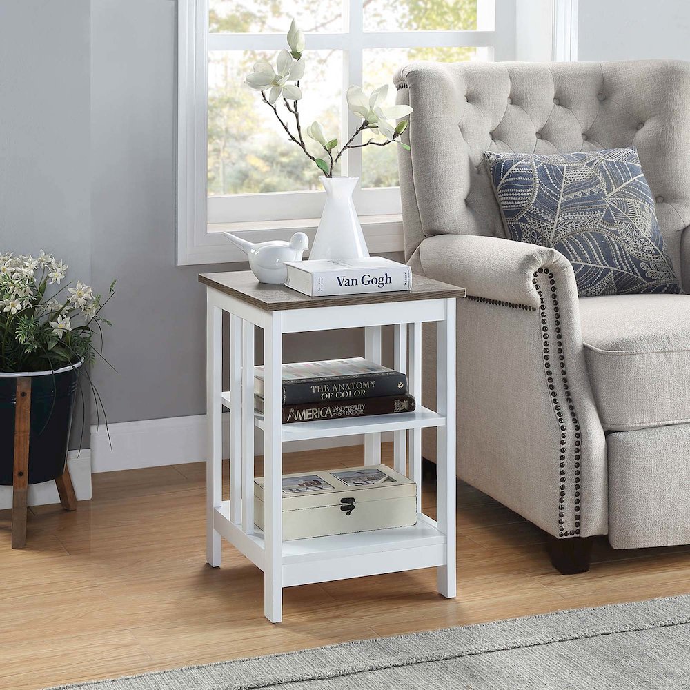 Mission End Table, Driftwood/White