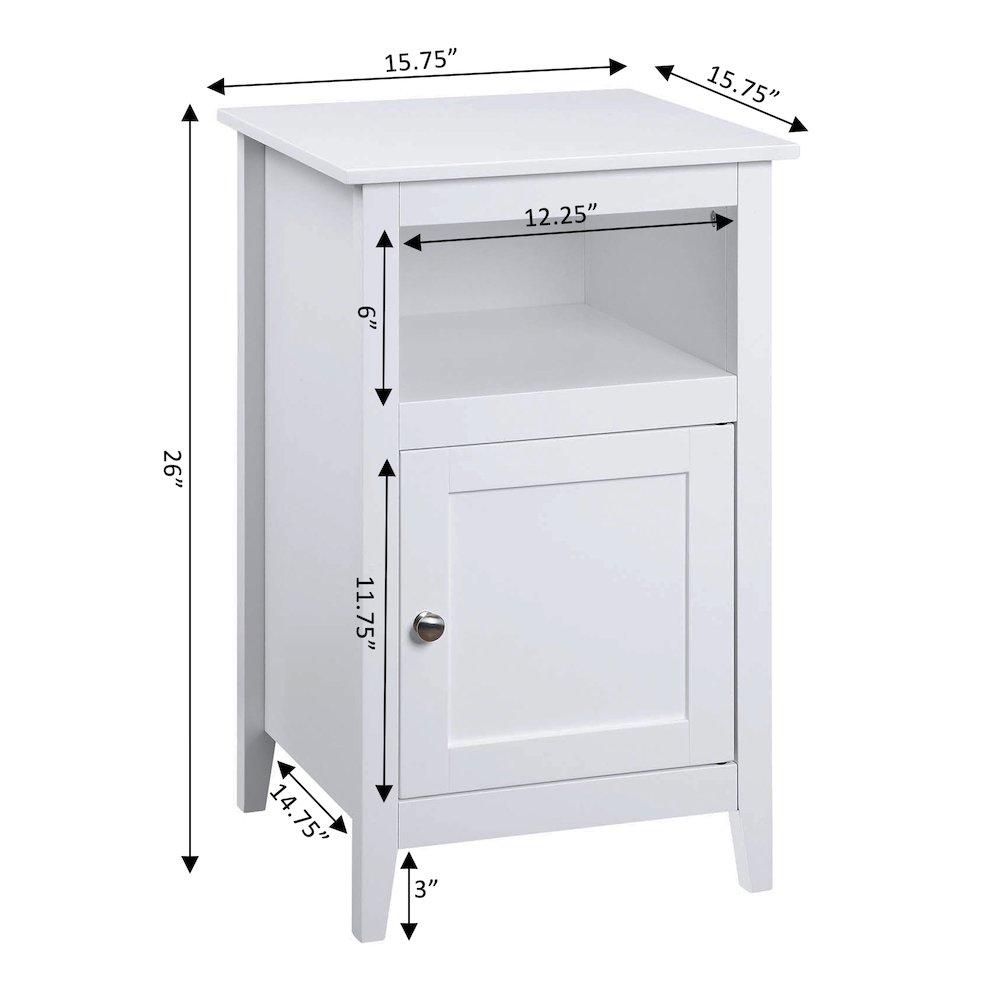 Designs2Go End Table with Storage Cabinet and Shelf, White
