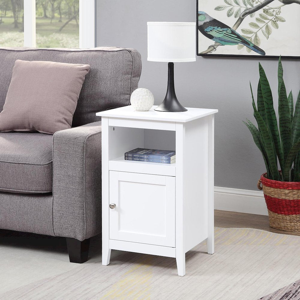 Designs2Go End Table with Storage Cabinet and Shelf, White