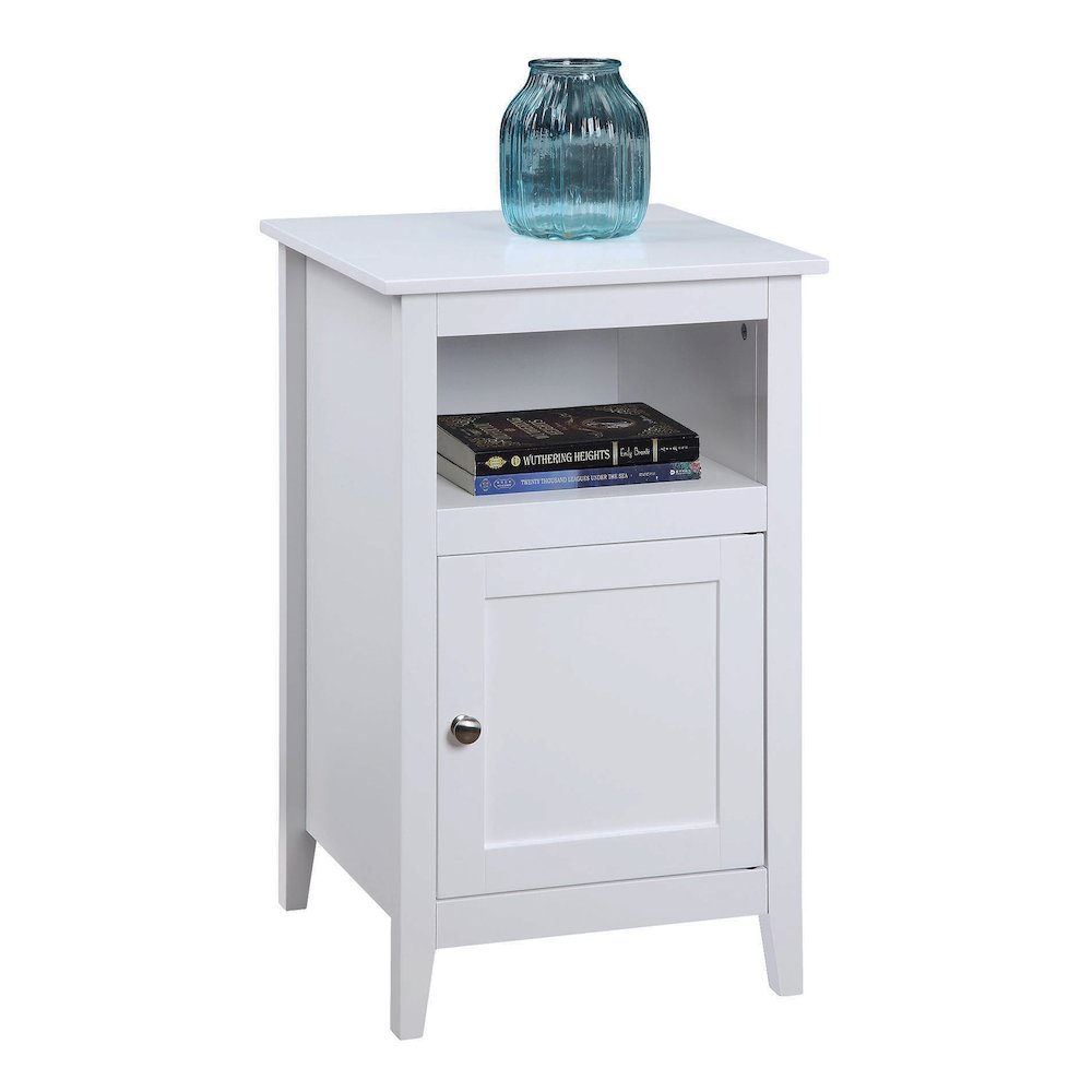 Designs2Go End Table with Storage Cabinet and Shelf, White