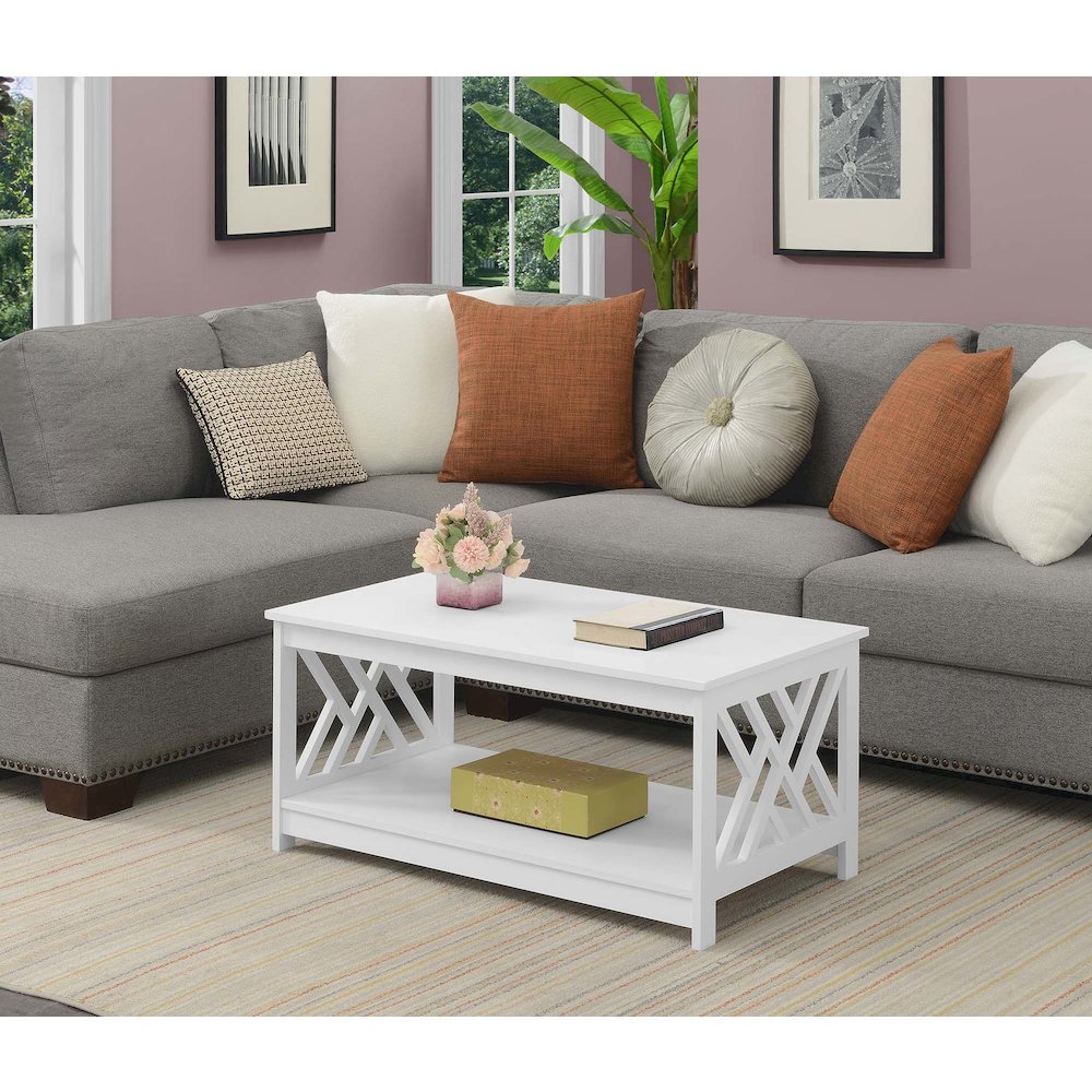 Titan Coffee Table with Shelf, White