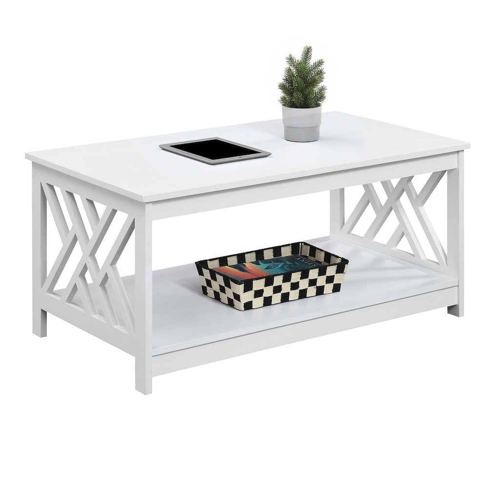 Titan Coffee Table with Shelf, White