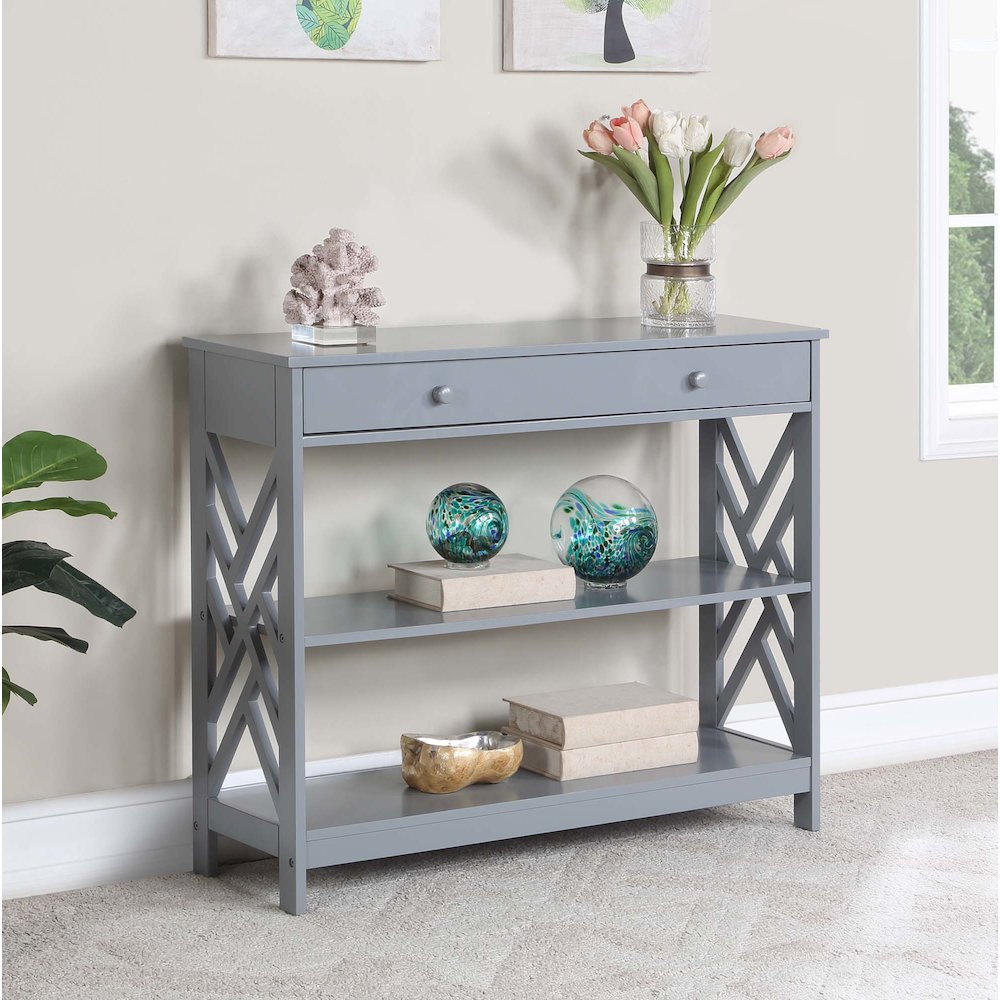 Titan 1 Drawer Console Table with Shelves, Gray