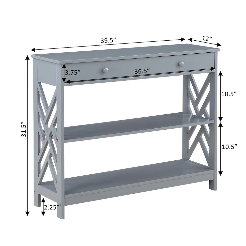 Titan 1 Drawer Console Table with Shelves, Gray