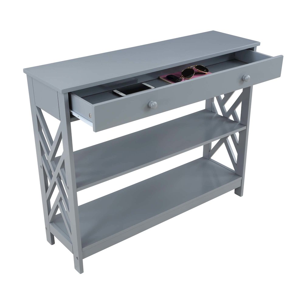 Titan 1 Drawer Console Table with Shelves, Gray