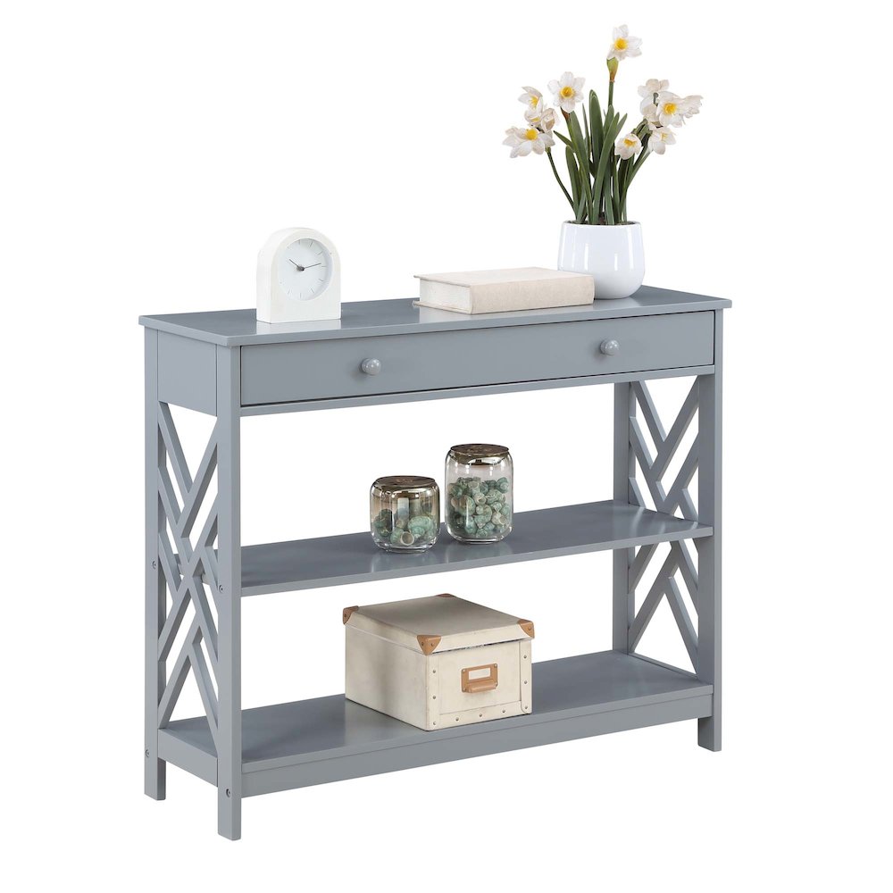 Titan 1 Drawer Console Table with Shelves, Gray
