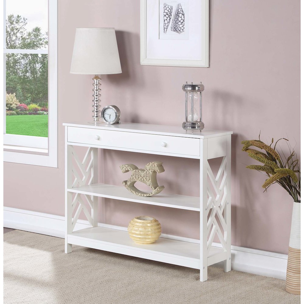 Titan 1 Drawer Console Table with Shelves, White