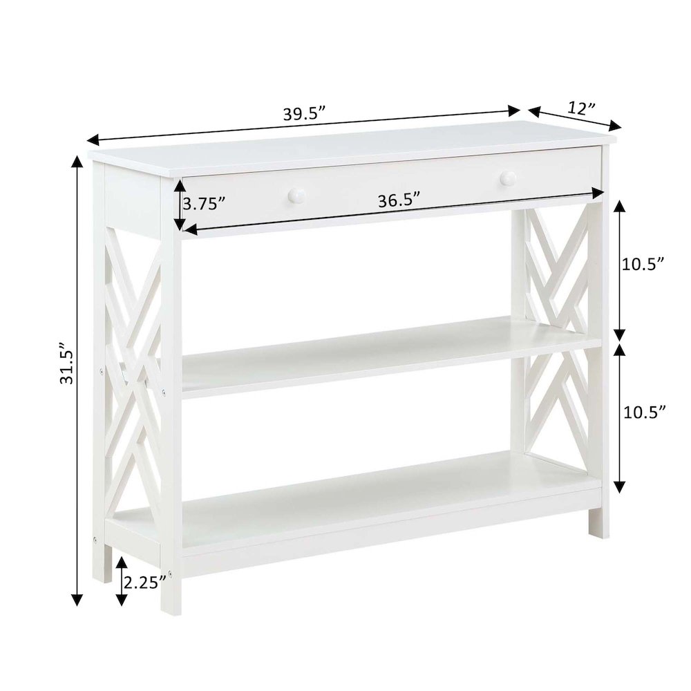 Titan 1 Drawer Console Table with Shelves, White