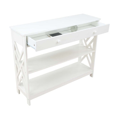 Titan 1 Drawer Console Table with Shelves, White