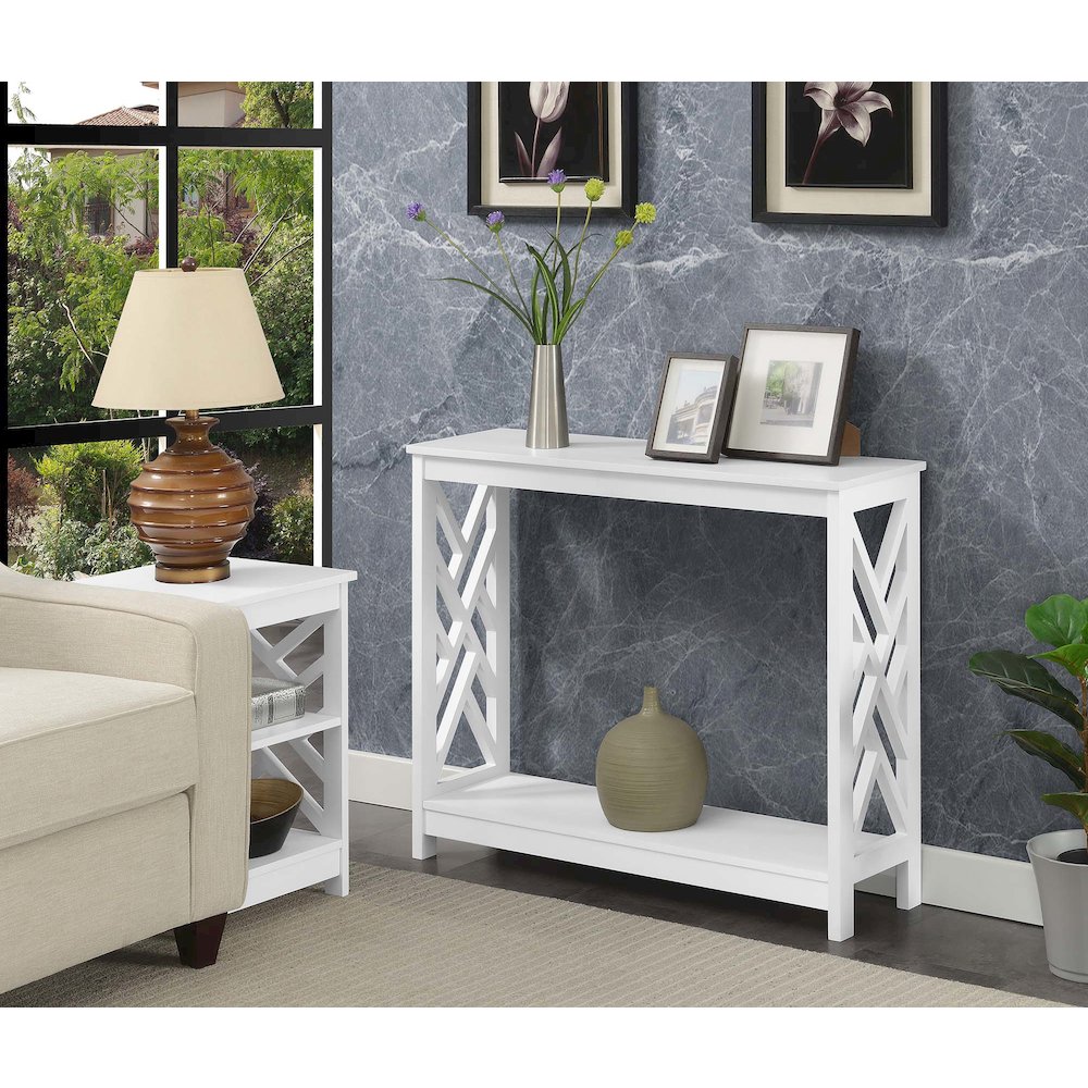 Titan Console Table with Shelf, White