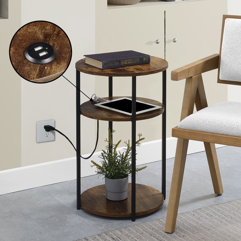 Designs2Go Simon 3 Tier End Table with USB Ports