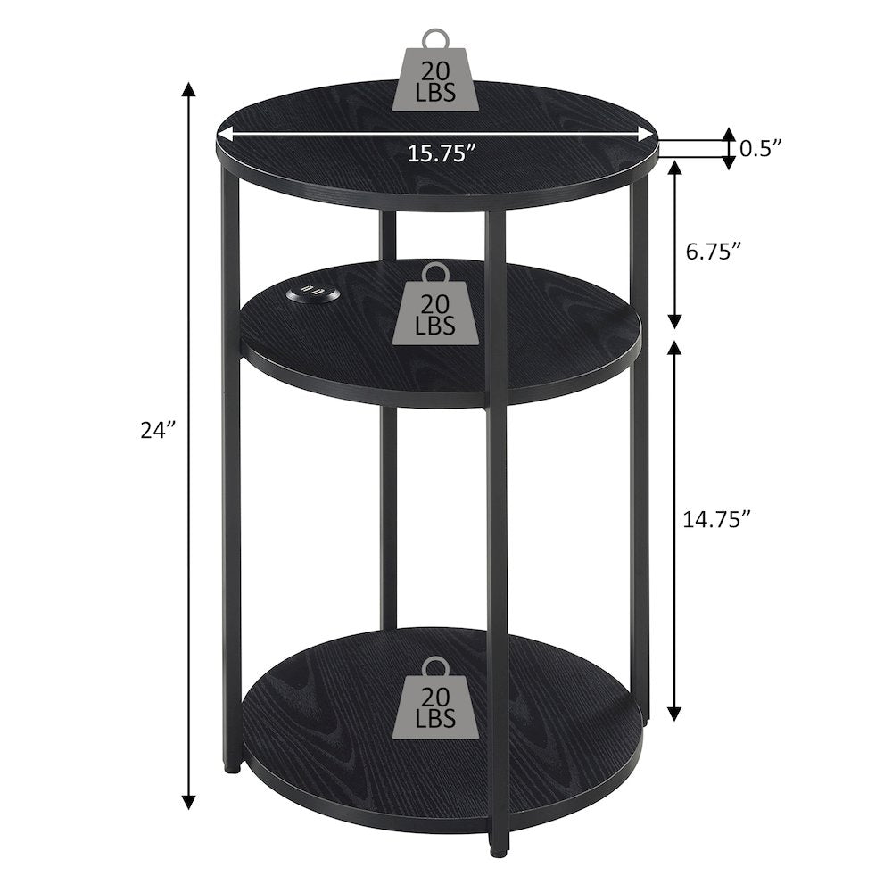 Designs2Go Simon 3 Tier End Table with USB Ports