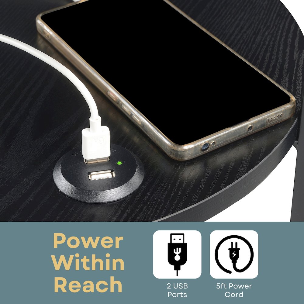 Designs2Go Simon 3 Tier End Table with USB Ports