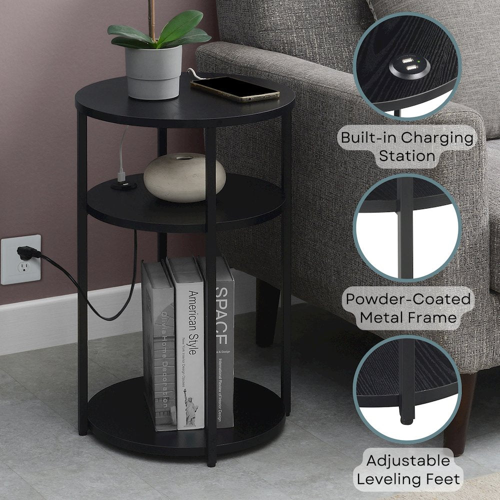 Designs2Go Simon 3 Tier End Table with USB Ports