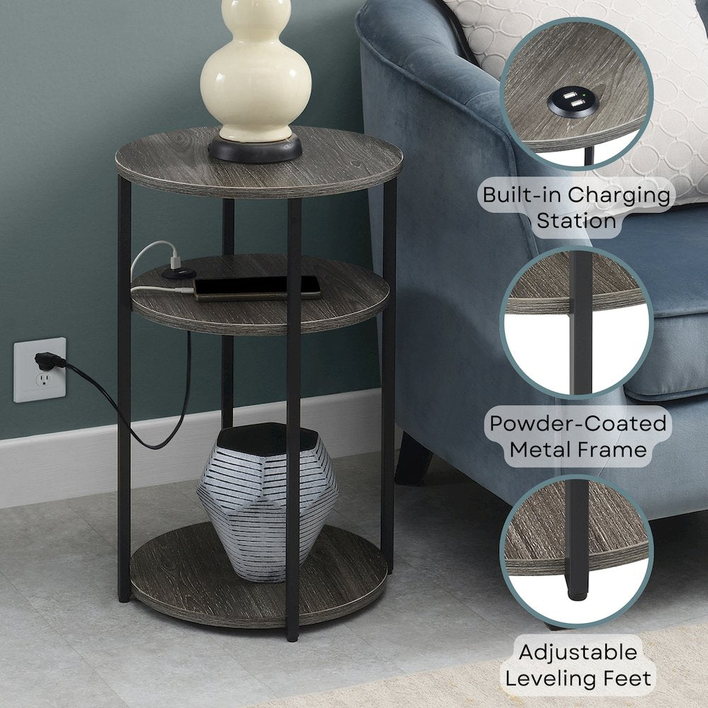 Designs2Go Simon 3 Tier End Table with USB Ports