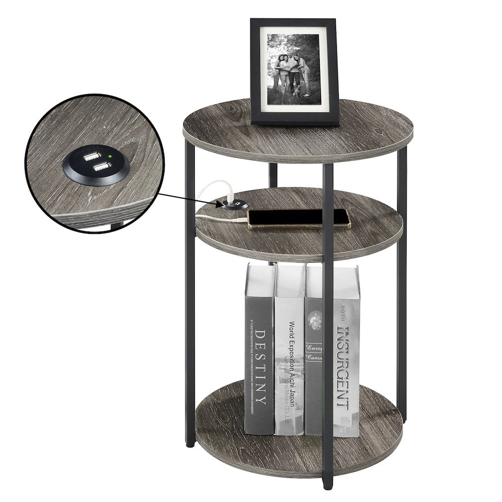 Designs2Go Simon 3 Tier End Table with USB Ports