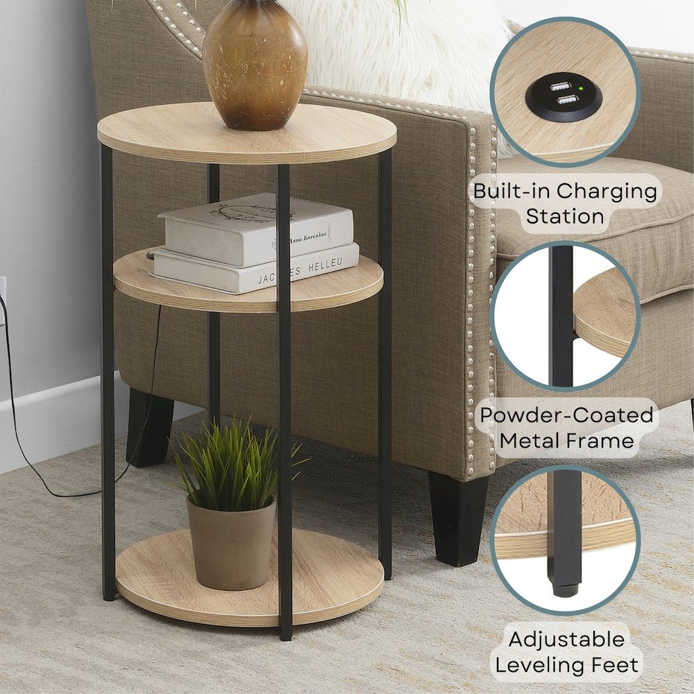 Designs2Go Simon 3 Tier End Table with USB Ports