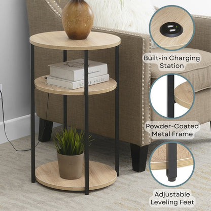 Designs2Go Simon 3 Tier End Table with USB Ports
