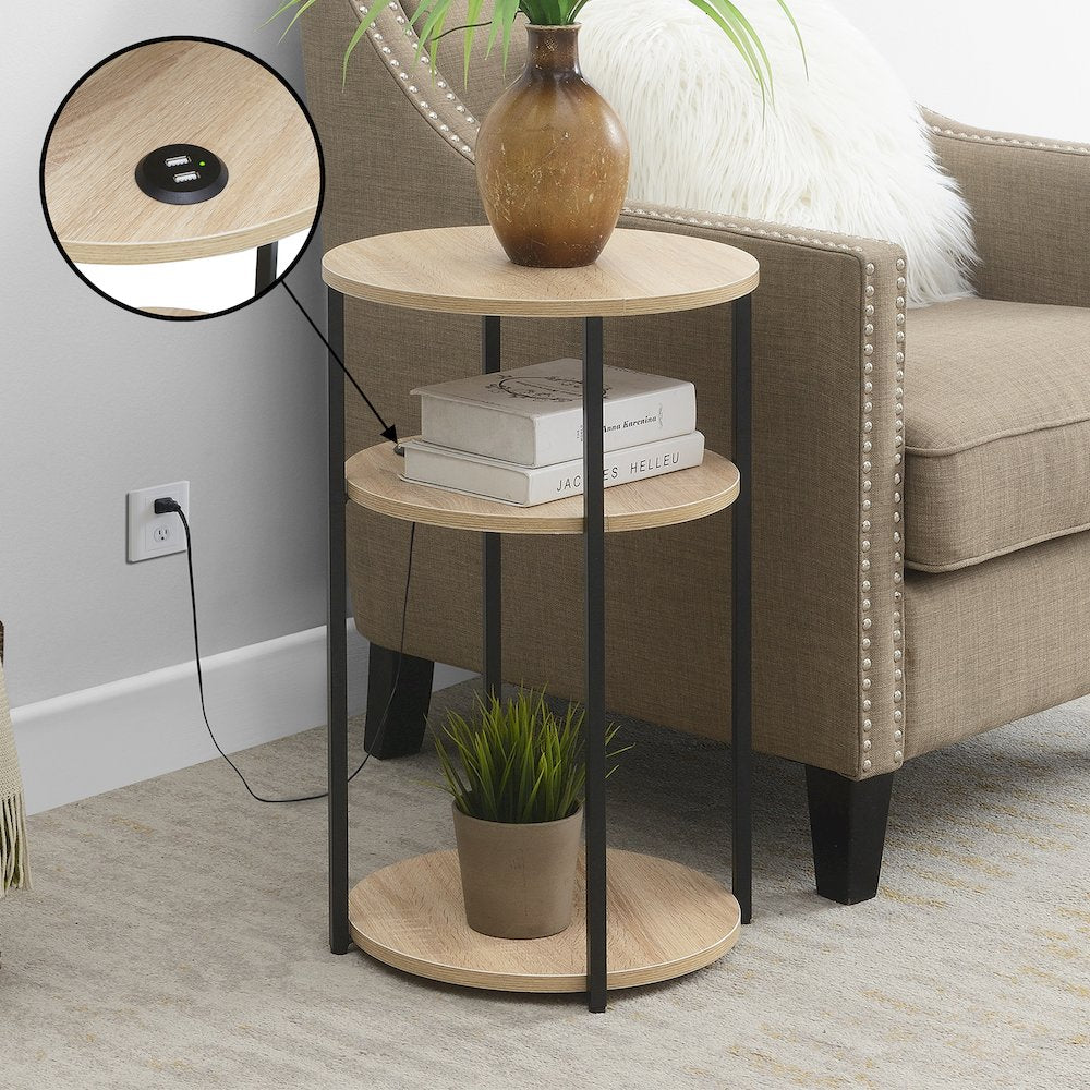 Designs2Go Simon 3 Tier End Table with USB Ports